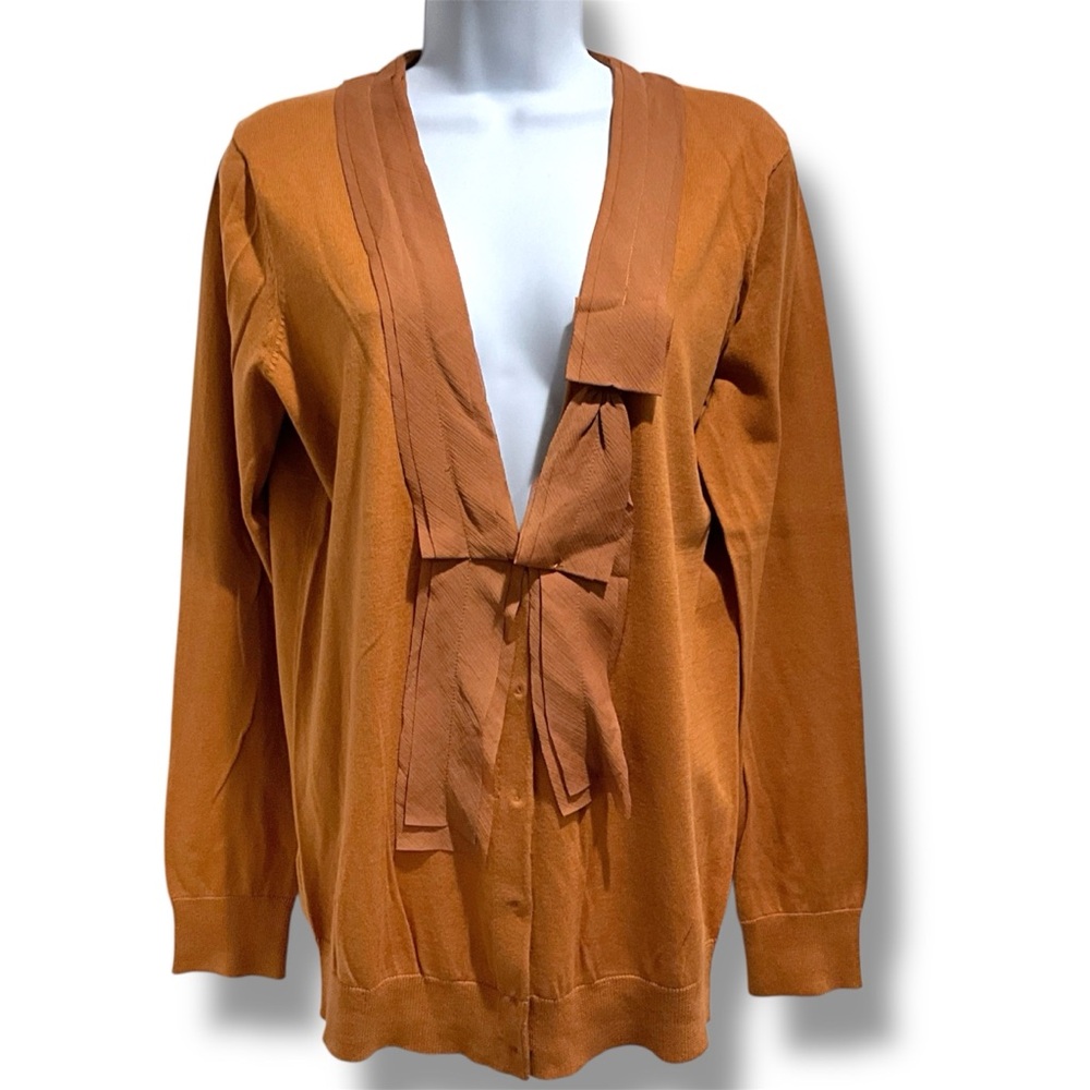 Ann Taylor Loft Cardigan Size L Pima Cotton Mustard Brown NWT
